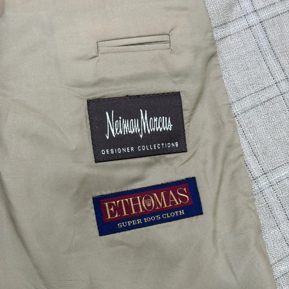 VTG Hugo Boss Sport Coat Mens 48R Beige Neiman Marcus Silk Linen Wool USA Made